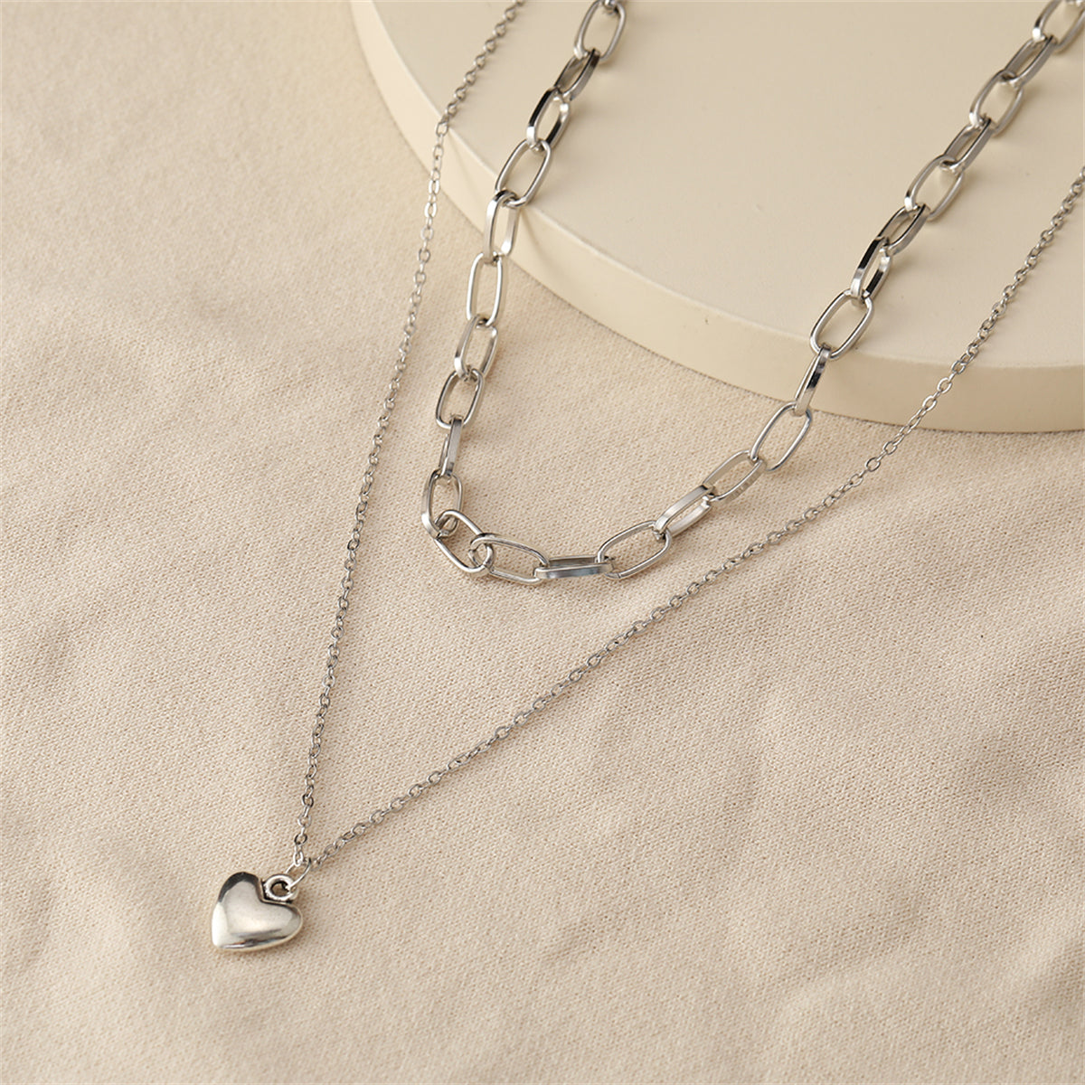 Silver-Plated Heart Layered Necklace