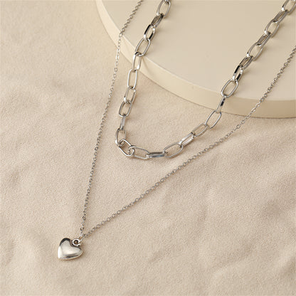 Silver-Plated Heart Layered Necklace
