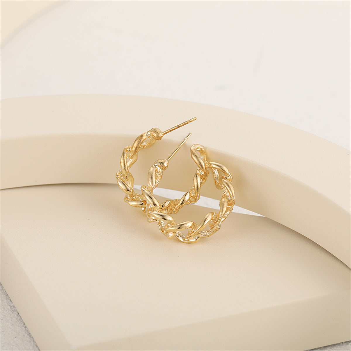 18K Gold-Plated Figaro Huggie Earrings, gold huggie earrings, everyday style, side view