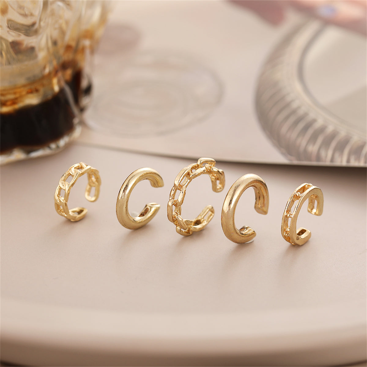 18K Gold-Plated Chain Ear Cuffs Set, gold stud earrings for women, elegant gift for her, lifestyle look
