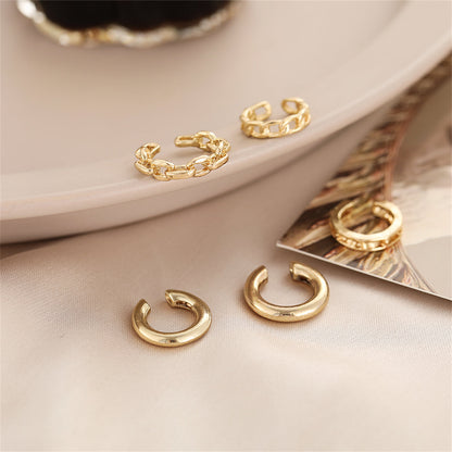 18K Gold-Plated Chain Ear Cuffs Set, gold stud earrings for women, elegant gift for her, styled look