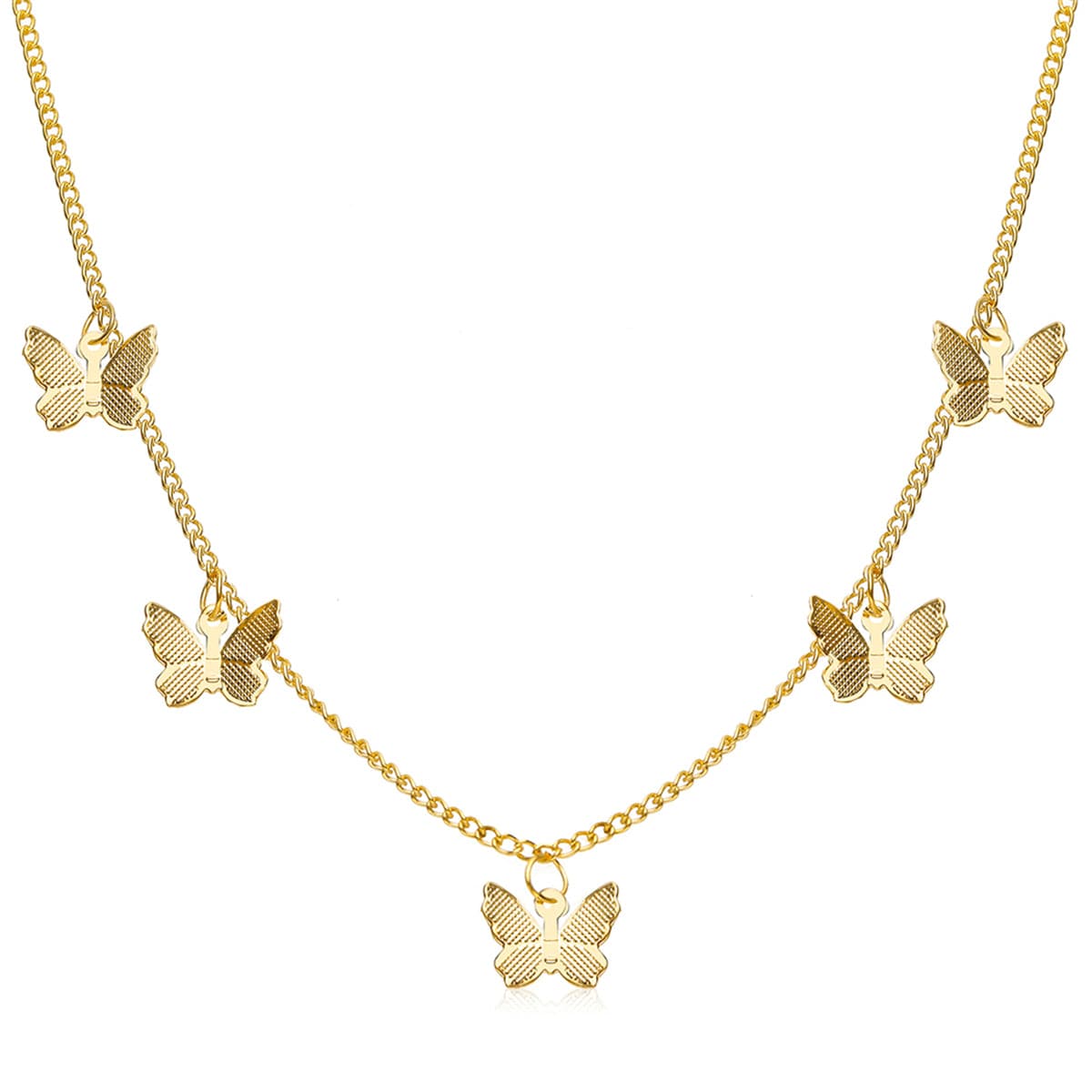 18K Gold-Plated Butterfly Station Choker, gold pendant necklace for women, vintage-inspired design, side view