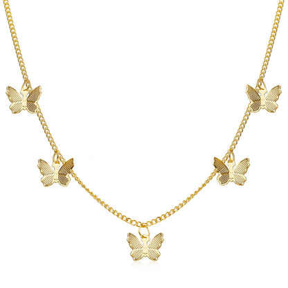 18K Gold-Plated Butterfly Station Choker, gold pendant necklace for women, vintage-inspired design, side view