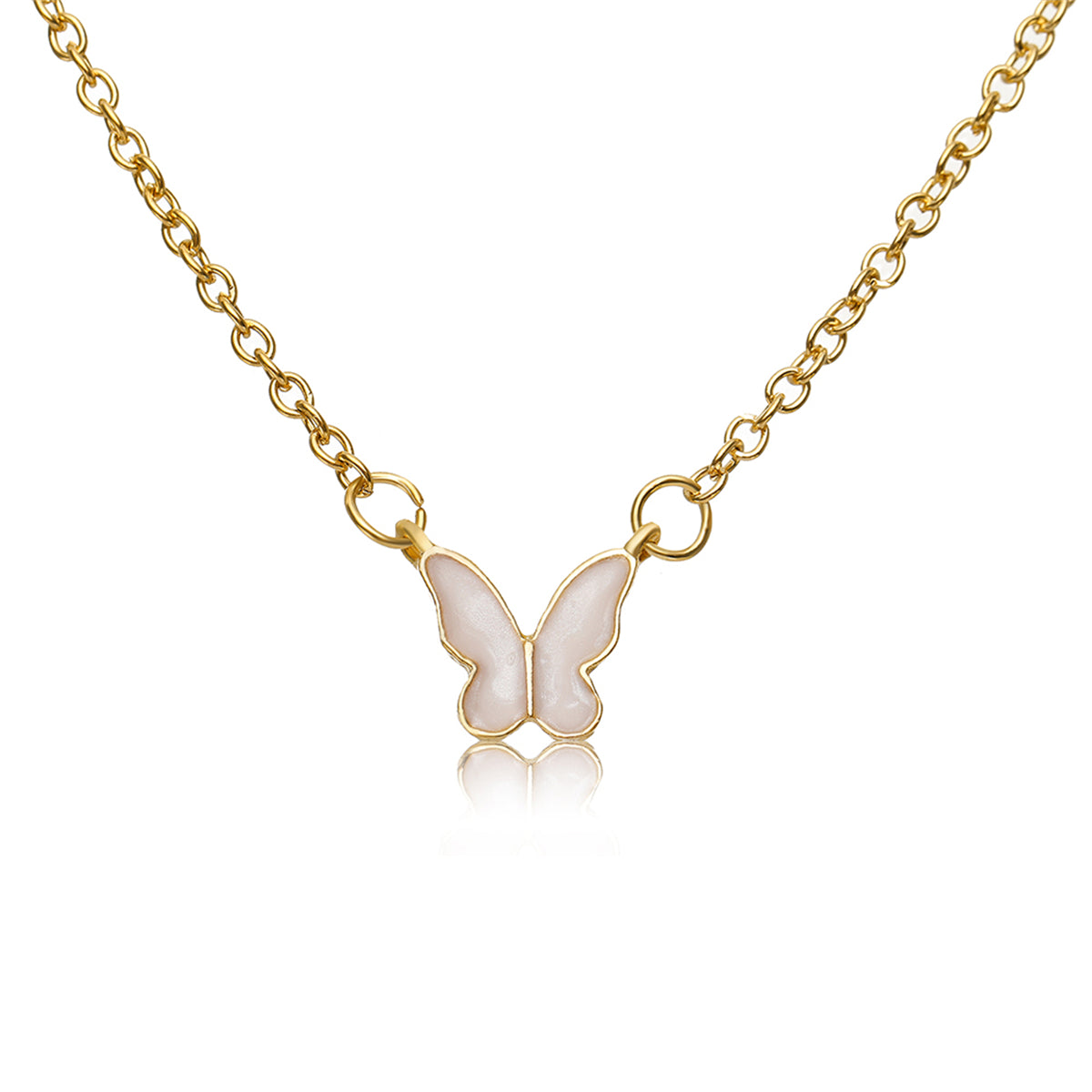 White Shell and 18K Gold-Plated Butterfly Pendant Necklace, gold pendant necklace for women, elegant gift for her, side view