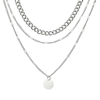 Silver-Plated Curb Chain Layered Pendant Necklace, silver pendant necklace for women, vintage-inspired design, side view