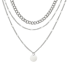 Silver-Plated Curb Chain Layered Pendant Necklace