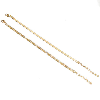 18K Gold-Plated Herringbone Chain Anklet and Curb Chain Anklet, jewelry gift sets for women, detail close-up