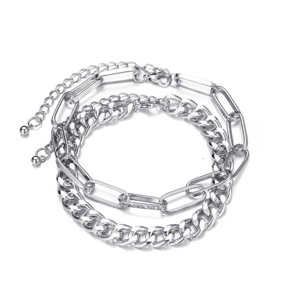 Silver-Plated Cable Chain Anklet and Curb Chain Anklet, jewelry gift sets for women, elegant gift for her, side view