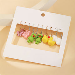 Green Resin & Polymer Clay Two Tone Frog Drop Earrings Set