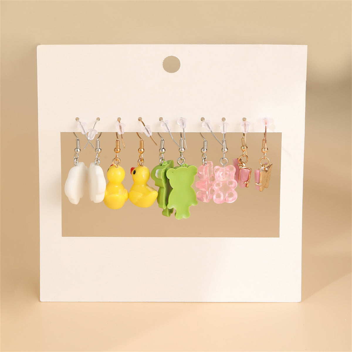 Green Resin & Polymer Clay Two Tone Frog Drop Earrings Set