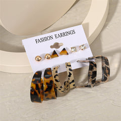 Cubic Zirconia & Acrylic 18K Gold-Plated Leopard Hoop Earrings Set