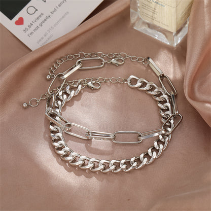 Silver-Plated Cable Chain Anklet and Curb Chain Anklet, jewelry gift sets for women, elegant gift for her, detail close-up