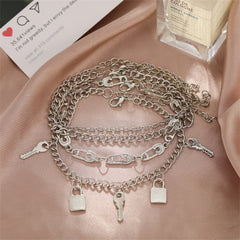 Silver-Plated Key Lock Station Charm Anklet Set