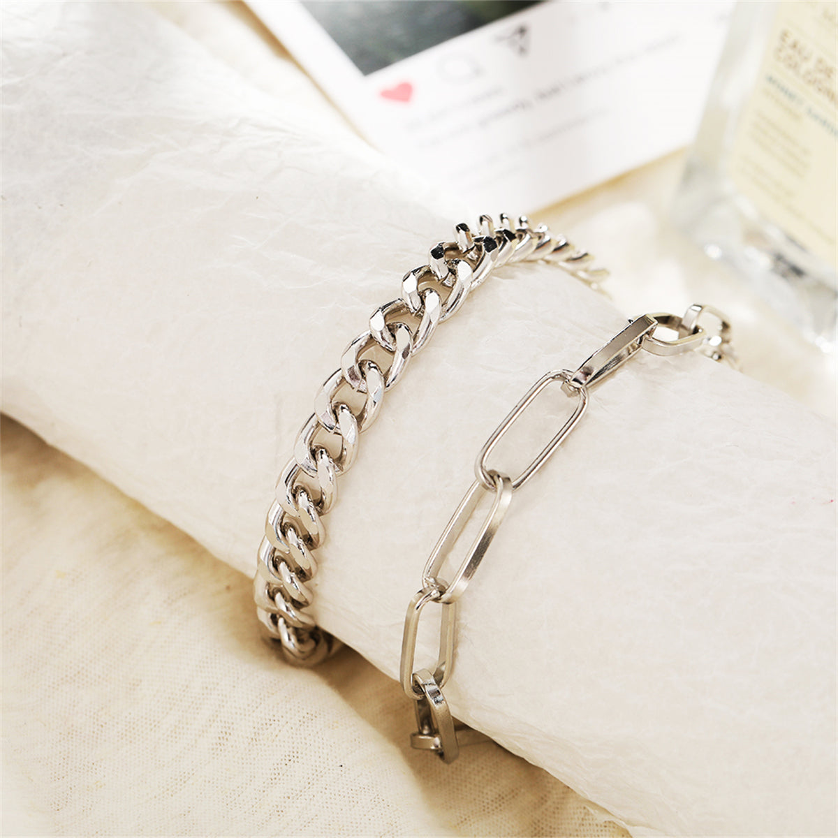 Silver-Plated Cable Chain Anklet and Curb Chain Anklet, jewelry gift sets for women, elegant gift for her, lifestyle look