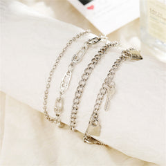 Silver-Plated Key Lock Station Charm Anklet Set