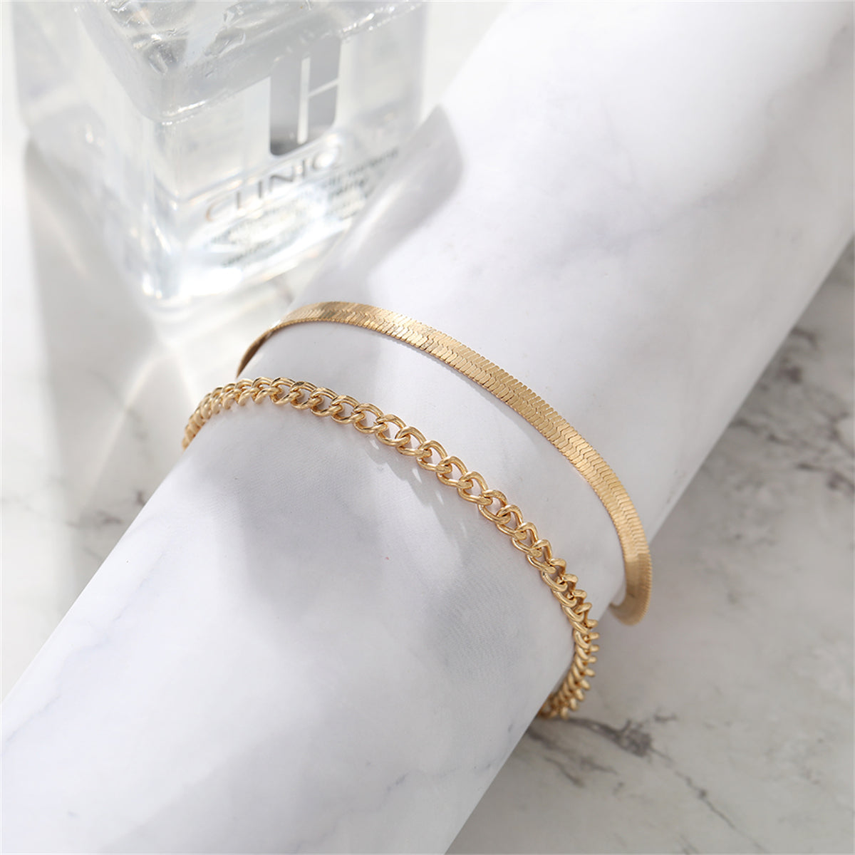 18K Gold-Plated Herringbone Chain Anklet & Curb Chain Anklet