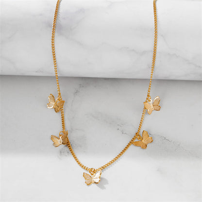 18K Gold-Plated Butterfly Station Choker, gold pendant necklace for women, vintage-inspired design, lifestyle look