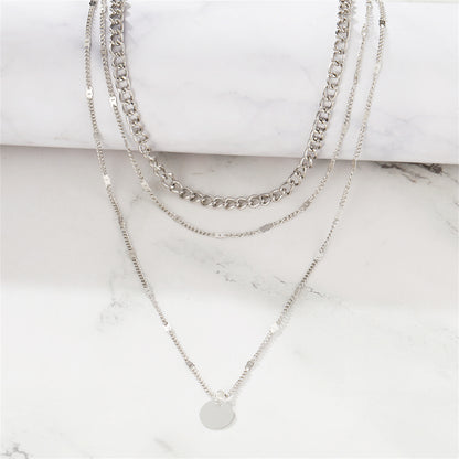 Silver-Plated Curb Chain Layered Pendant Necklace, silver pendant necklace for women, detail close-up