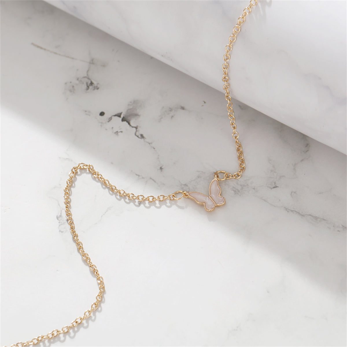 White Shell and 18K Gold-Plated Butterfly Pendant Necklace, gold pendant necklace for women, detail close-up