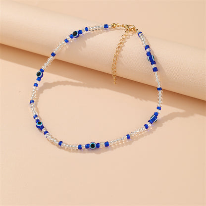 Blue Acrylic and 18K Gold-Plated Evil Eyes Beaded Choker Necklace, gold pendant necklace for women, front view
