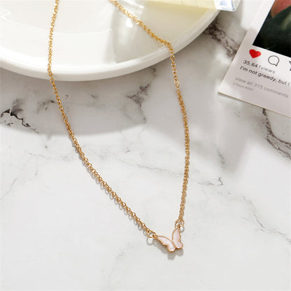 White Shell and 18K Gold-Plated Butterfly Pendant Necklace, gold pendant necklace for women, elegant gift for her, front view