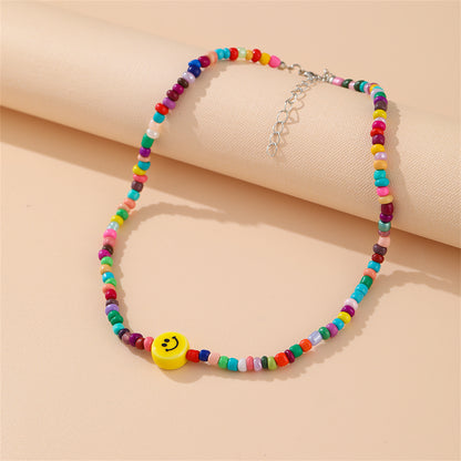 Yellow and Howlite Multicolor Smiley Beaded Choker Necklace, pendant necklace for women, vintage-inspired design, side view