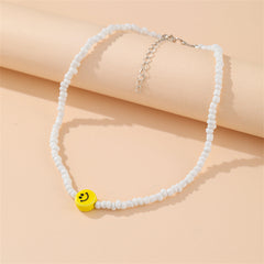 Yellow & White Howlite Smiley Face Beaded Necklace