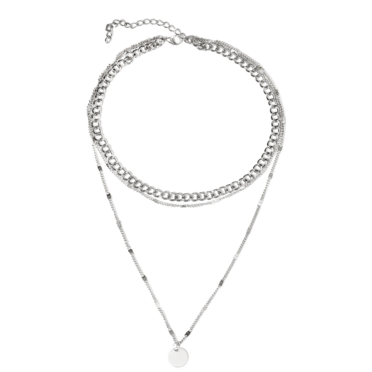 Silver-Plated Curb Chain Layered Pendant Necklace