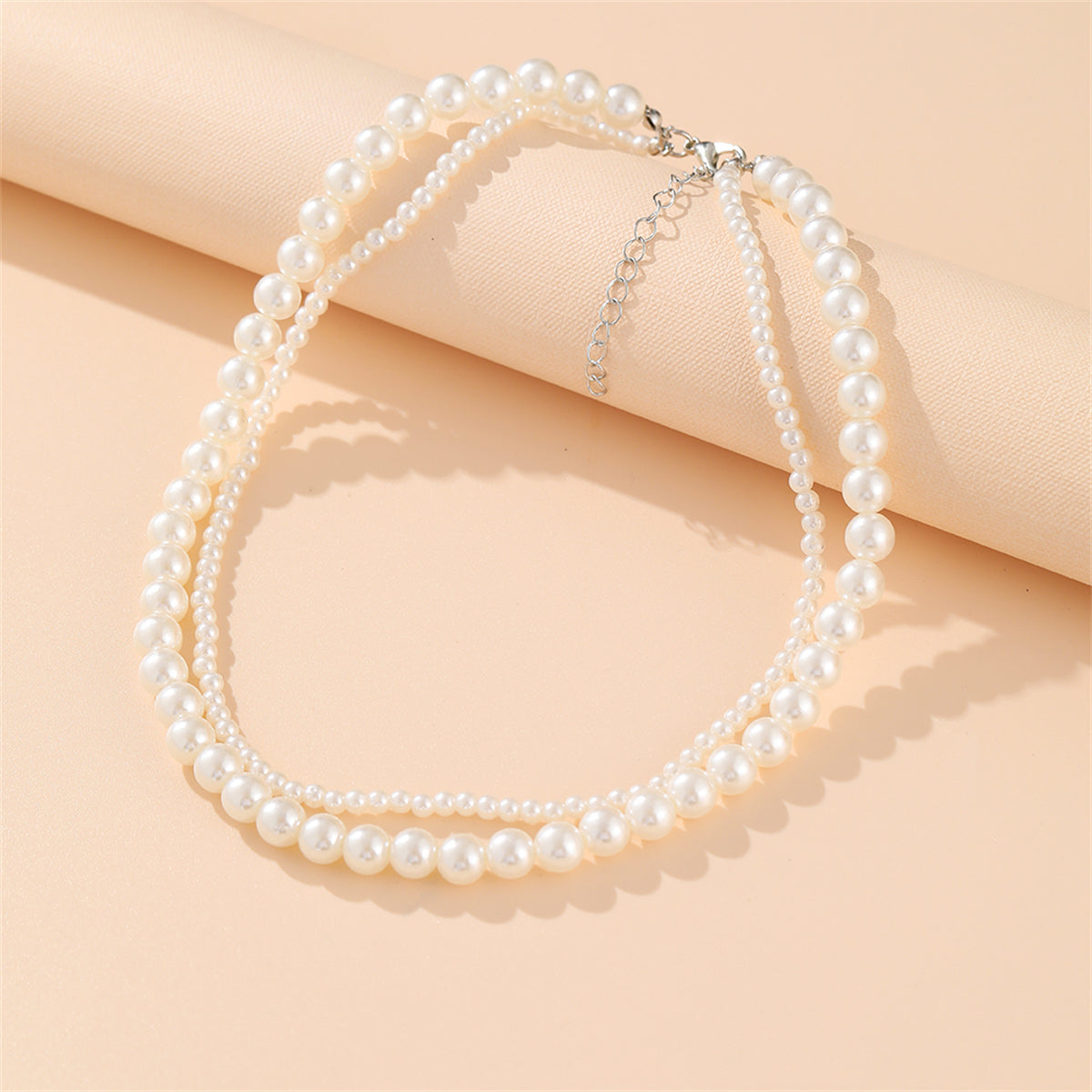Silver-Plated and Pearl Layered Necklace, silver pendant necklace for women, dainty minimalist design, side view