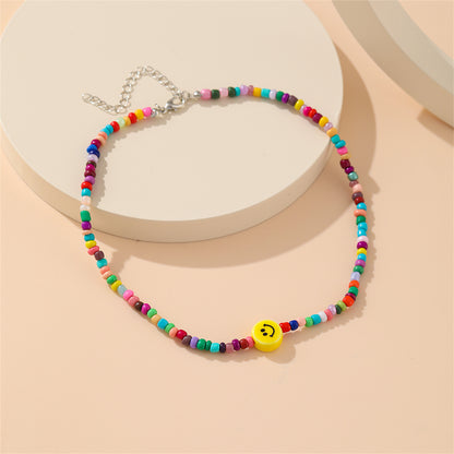 Yellow and Howlite Multicolor Smiley Beaded Choker Necklace, pendant necklace for women, detail close-up