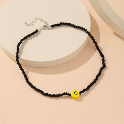 Black Howlite and Silver-Plated Smiley Beaded Choker Necklace, silver pendant necklace for women, side view