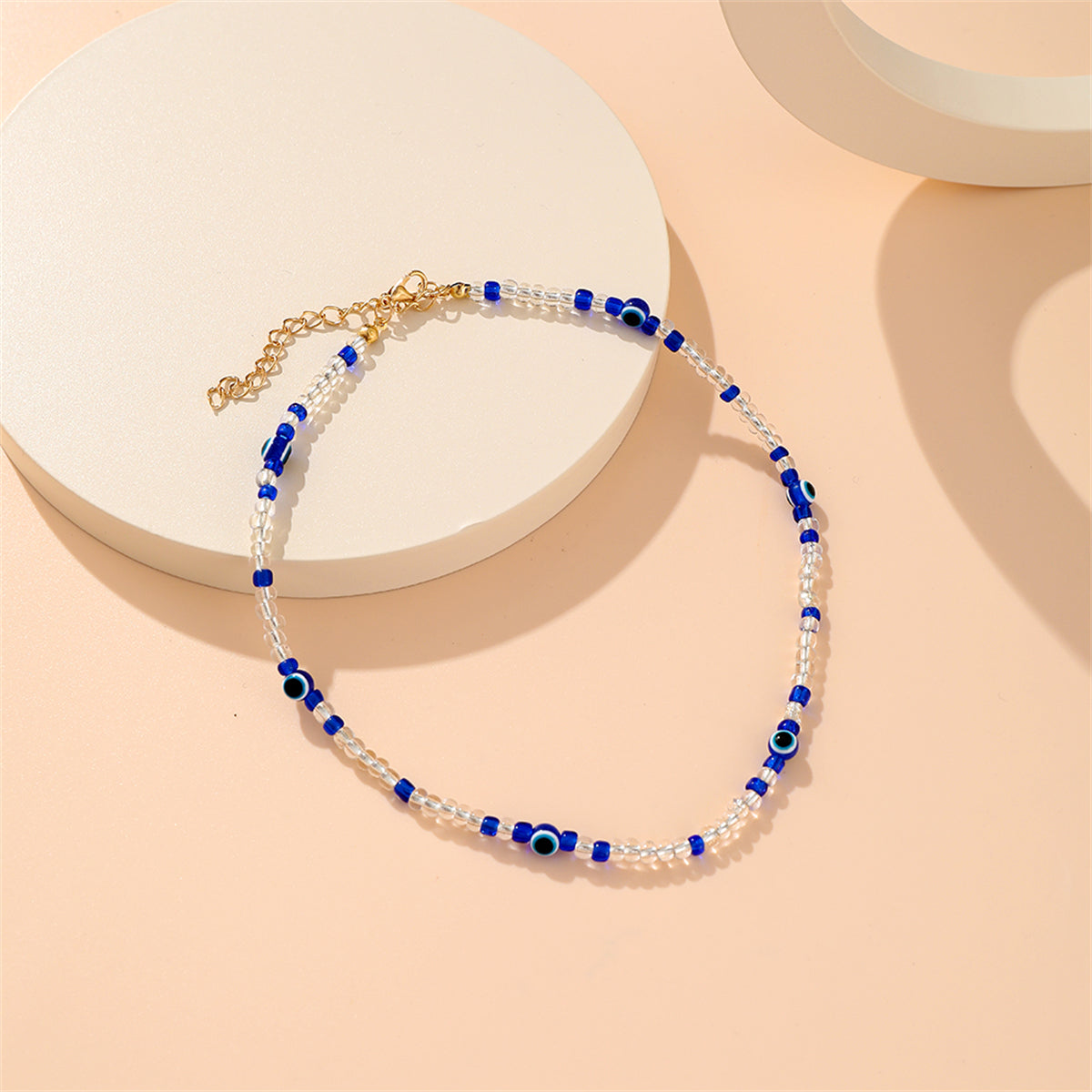 Blue Acrylic and 18K Gold-Plated Evil Eyes Beaded Choker Necklace, gold pendant necklace for women, side view
