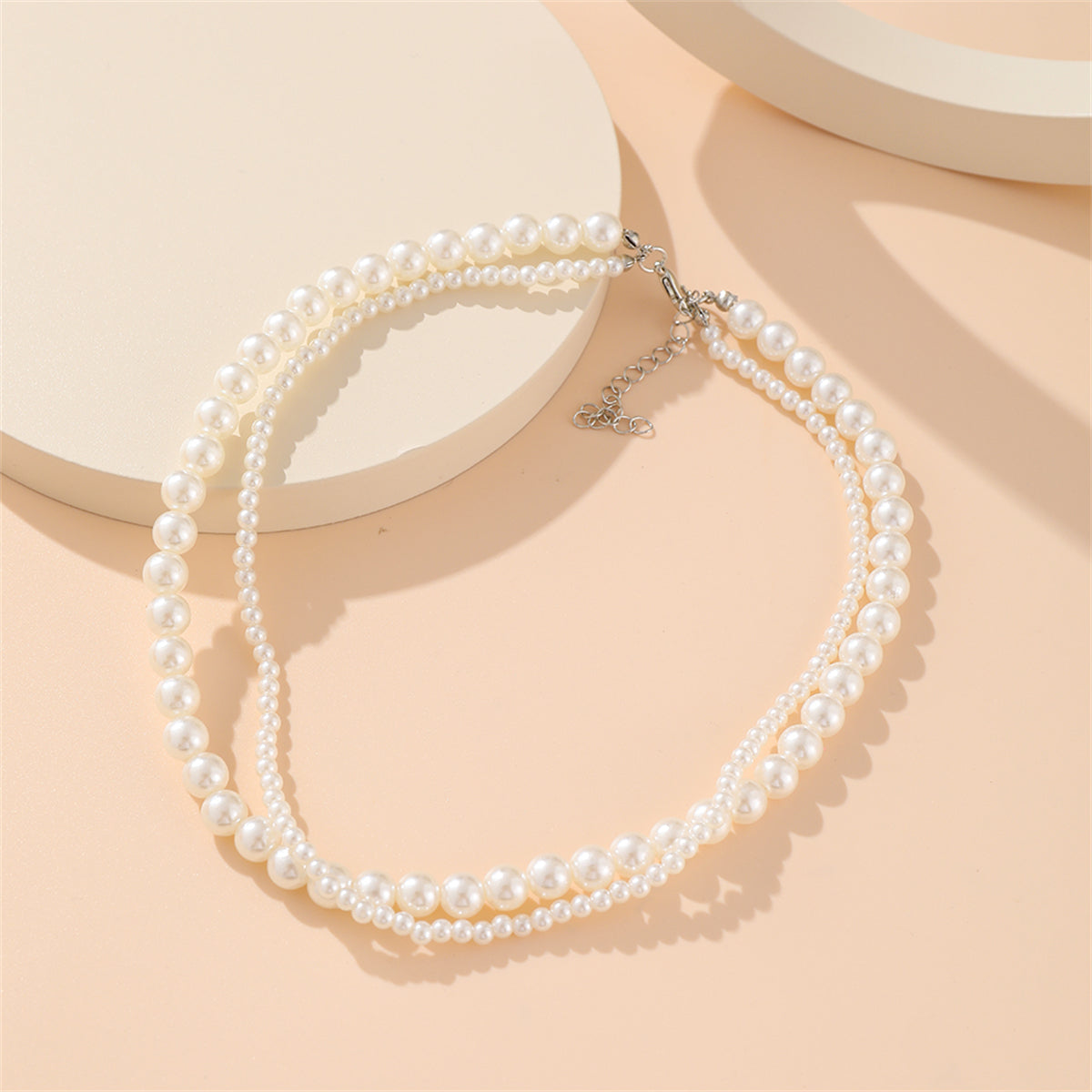 Silver-Plated and Pearl Layered Necklace, silver pendant necklace for women, dainty minimalist design, lifestyle look