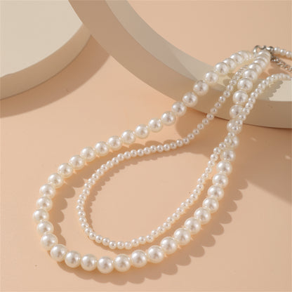 Silver-Plated and Pearl Layered Necklace, silver pendant necklace for women, dainty minimalist design, styled look