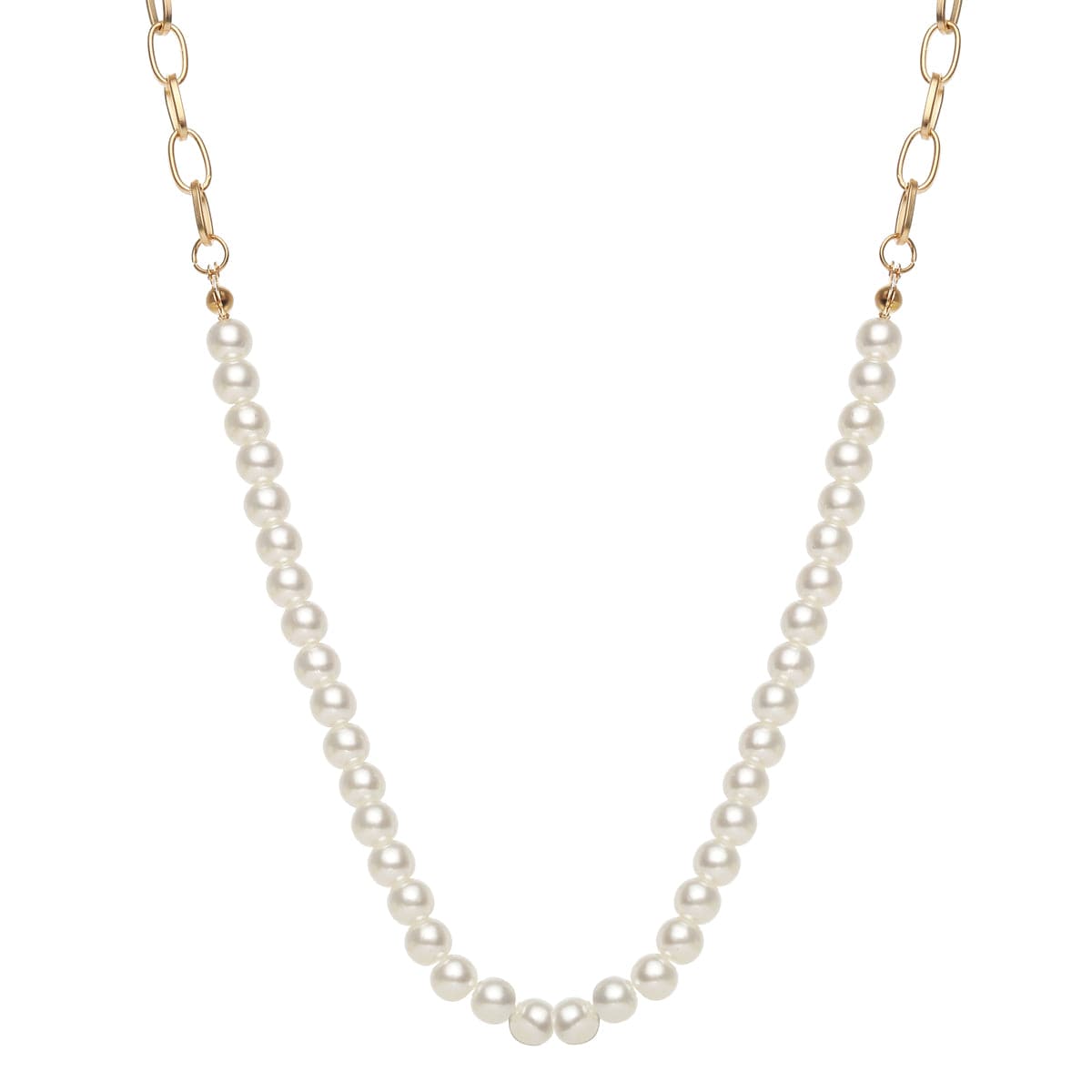 Pearl and 18K Gold-Plated Chain Link Necklace, gold pendant necklace for women, dainty minimalist design, front view