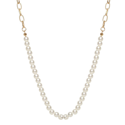 Pearl and 18K Gold-Plated Chain Link Necklace, gold pendant necklace for women, dainty minimalist design, front view