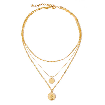 18K Gold-Plated Sequin Coin Pendant Layered Necklace, gold pendant necklace for women, elegant gift for her, side view