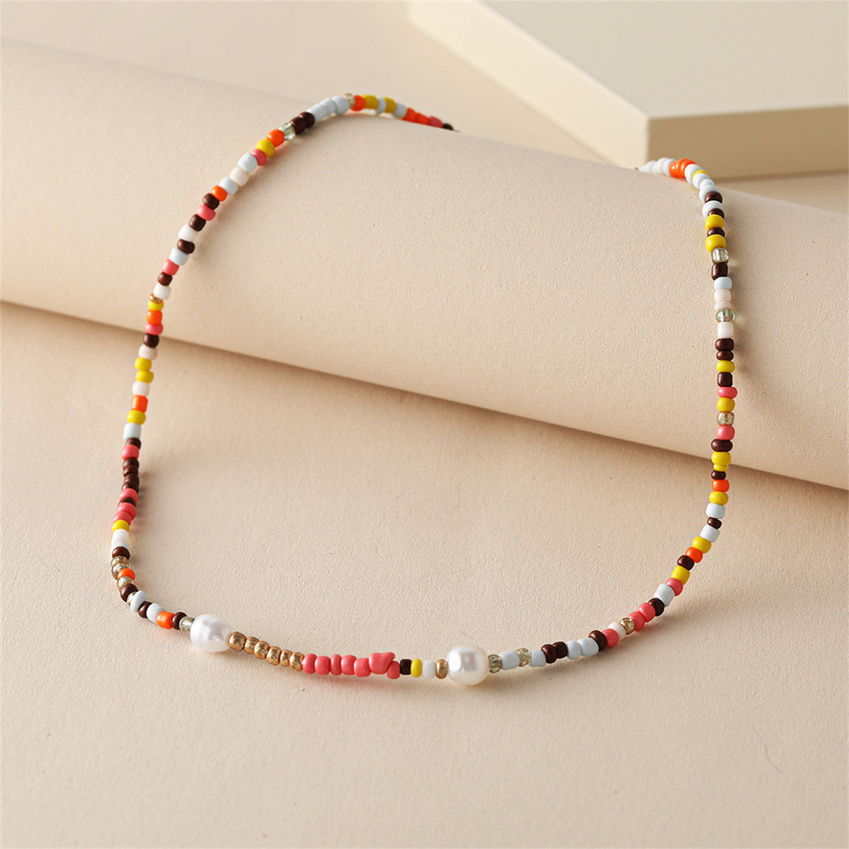 Multicolor Howlite & Pearl Beaded Necklace