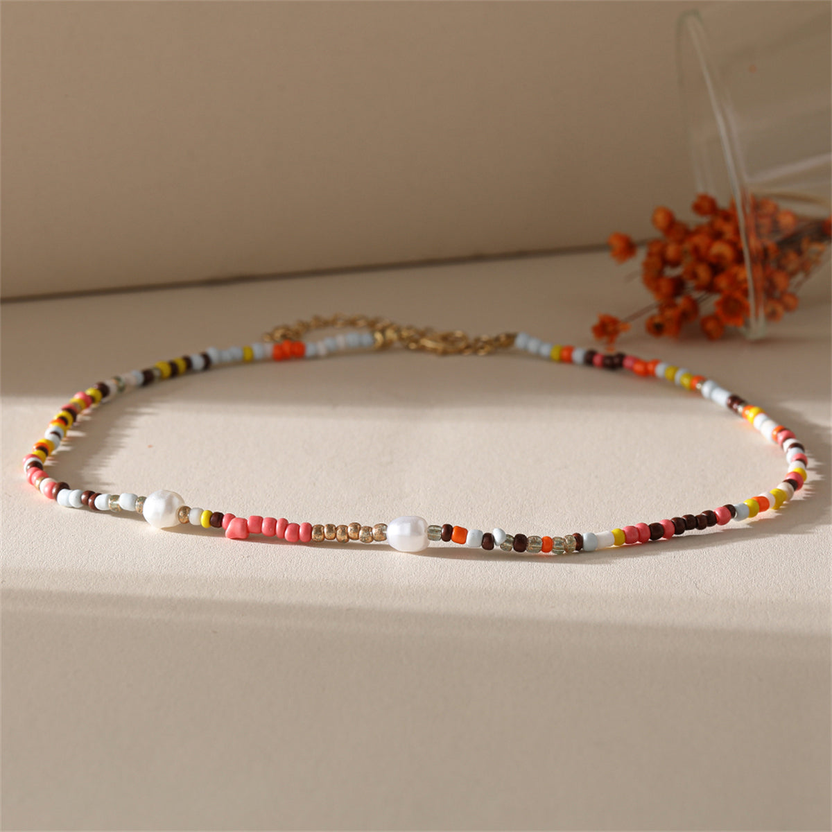 Multicolor Howlite & Pearl Beaded Necklace
