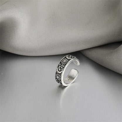 Silver-Plated Celestial Ring, silver statement rings for women, botanical inspired, side view