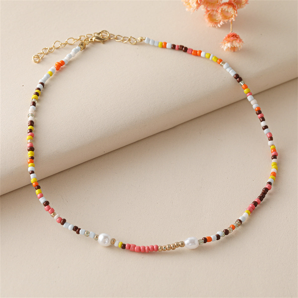 Multicolor Howlite & Pearl Beaded Necklace