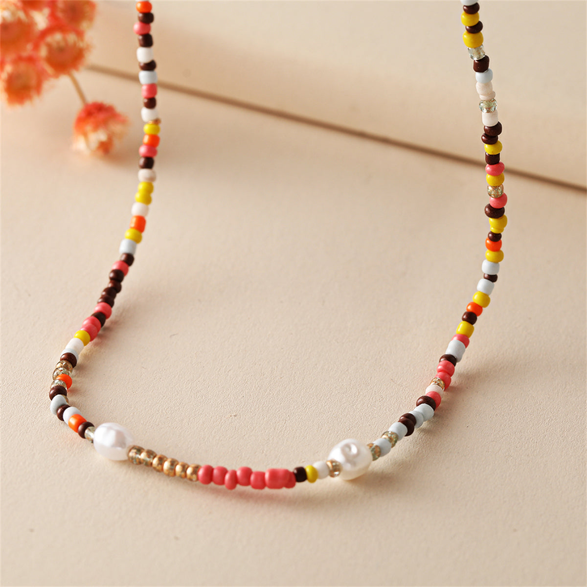 Multicolor Howlite & Pearl Beaded Necklace