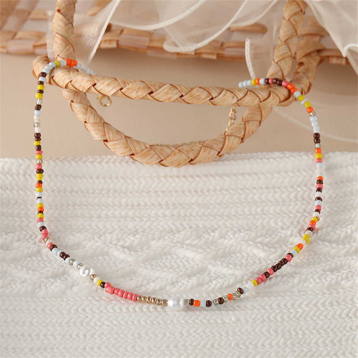 Multicolor Howlite and Pearl Beaded Necklace, pendant necklace for women, elegant gift for her, styled look
