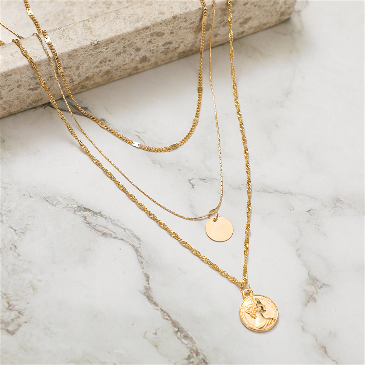 18K Gold-Plated Sequin Coin Pendant Layered Necklace, gold pendant necklace for women, elegant gift for her, lifestyle look