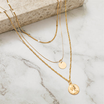 18K Gold-Plated Sequin Coin Pendant Layered Necklace, gold pendant necklace for women, elegant gift for her, lifestyle look