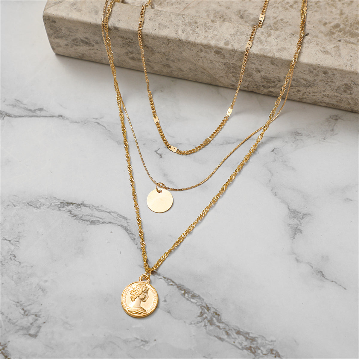 18K Gold-Plated Sequin Coin Pendant Layered Necklace, gold pendant necklace for women, elegant gift for her, styled look