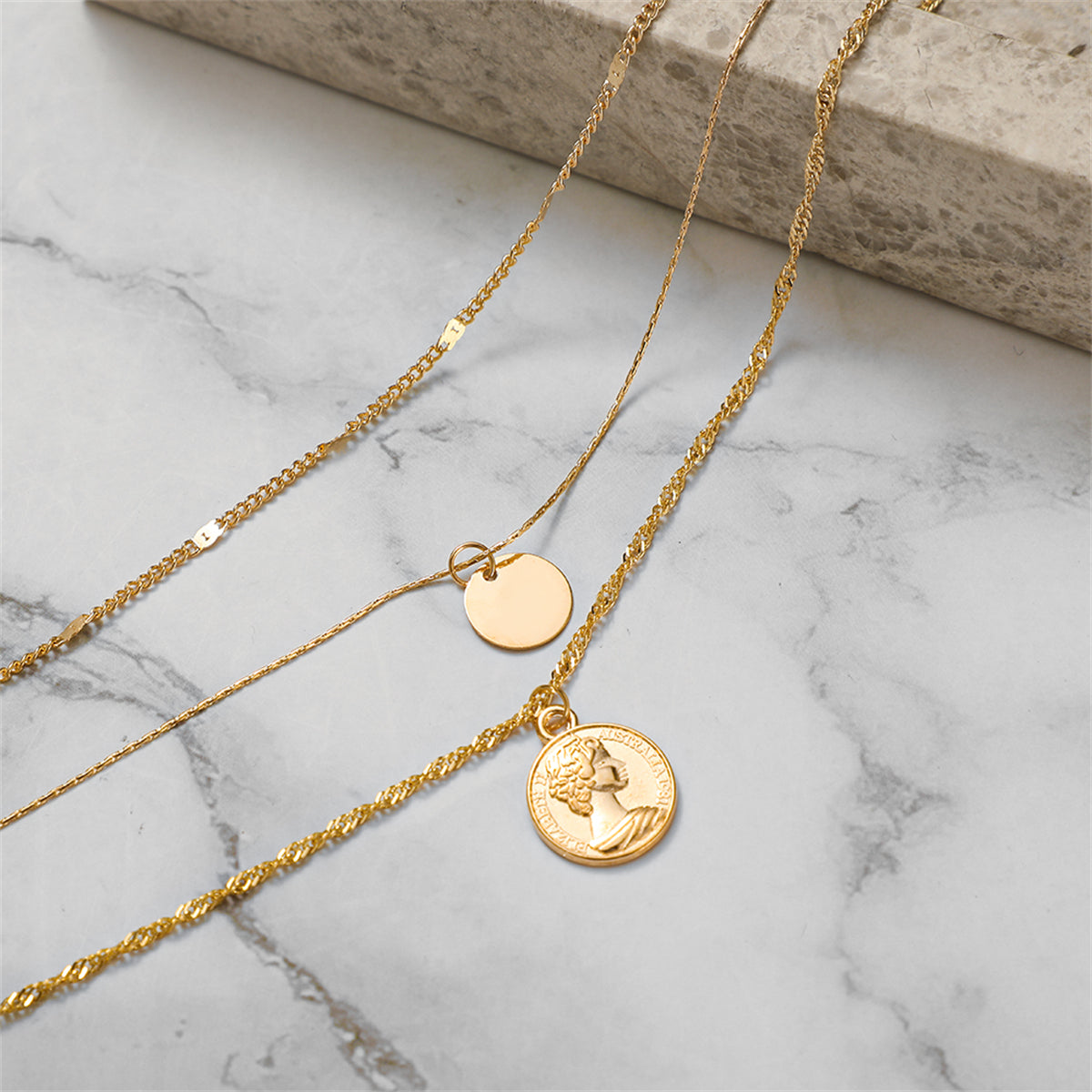 18K Gold-Plated Sequin Coin Pendant Layered Necklace