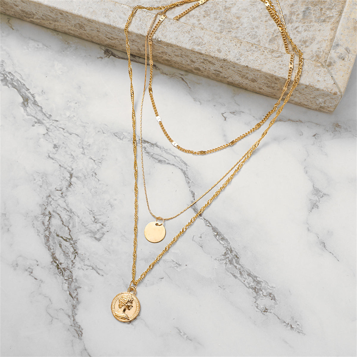 18K Gold-Plated Sequin Coin Pendant Layered Necklace