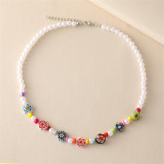Howlite & Acrylic Pearl Flower Station Necklace