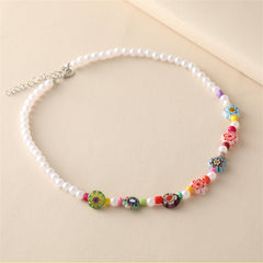 Howlite & Acrylic Pearl Flower Station Necklace